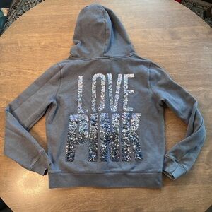Pink Victoria’s secret hooded full zip Sequin Love Pink logo hoodie Large